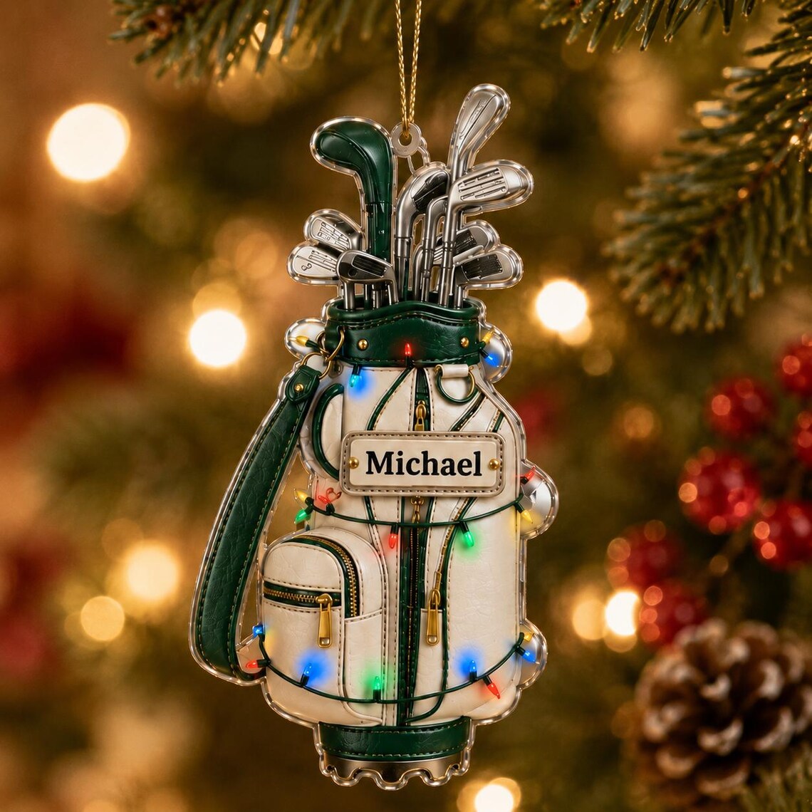 Christmas Golf Bag Custom Name Date Acrylic Ornament