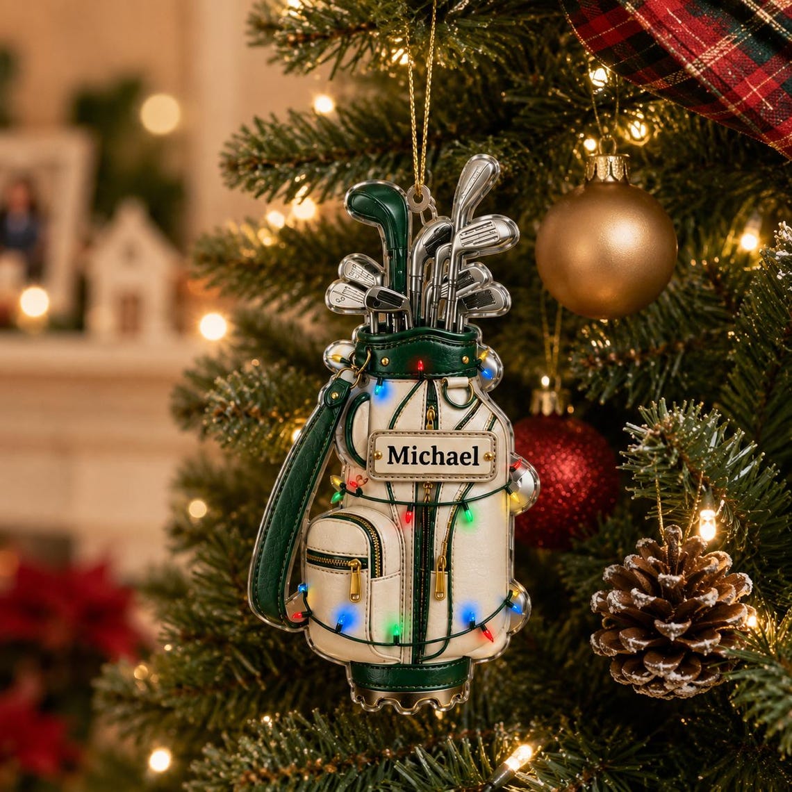 Christmas Golf Bag Custom Name Date Acrylic Ornament