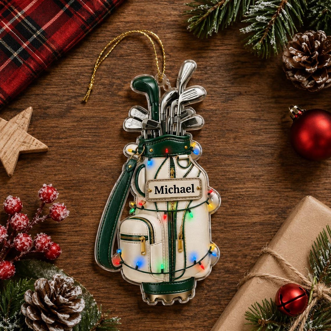 Christmas Golf Bag Custom Name Date Acrylic Ornament
