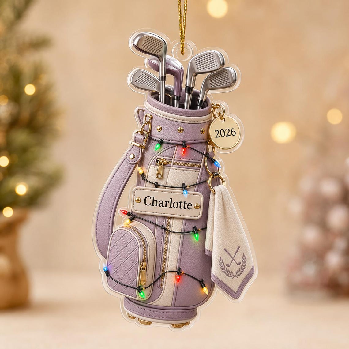 Christmas Golf Bag Custom Name Date Acrylic Ornament
