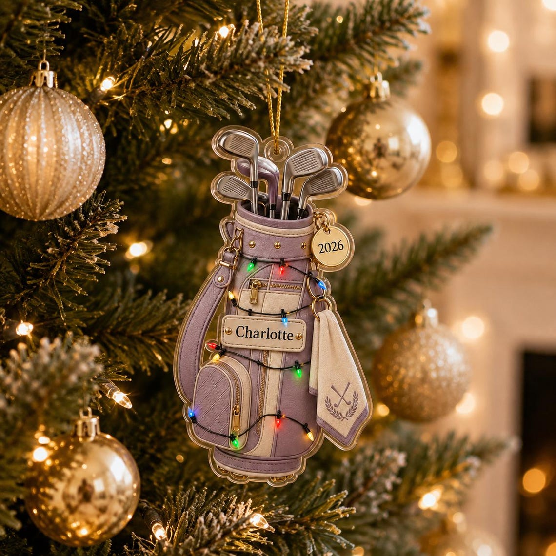 Christmas Golf Bag Custom Name Date Acrylic Ornament