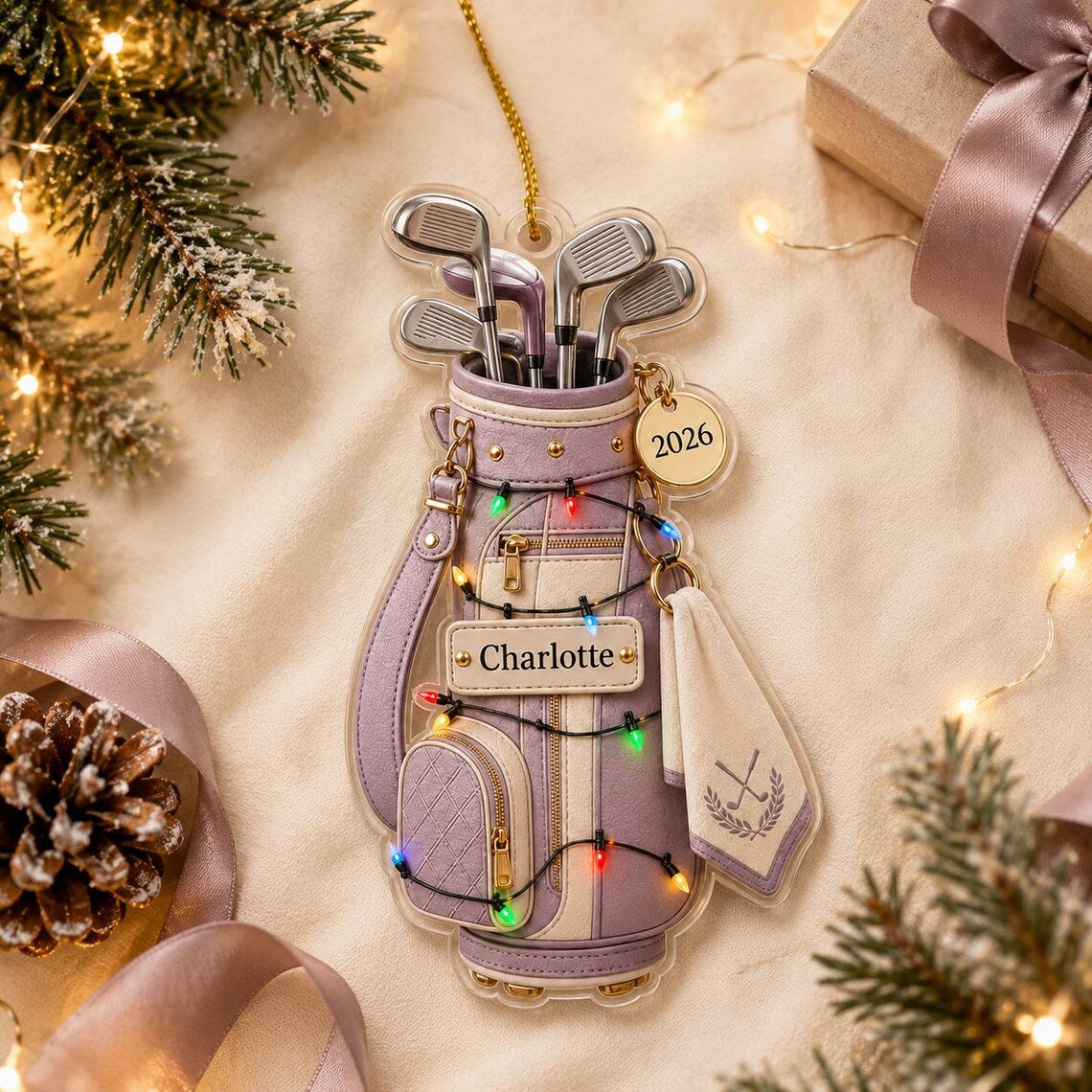 Christmas Golf Bag Custom Name Date Acrylic Ornament