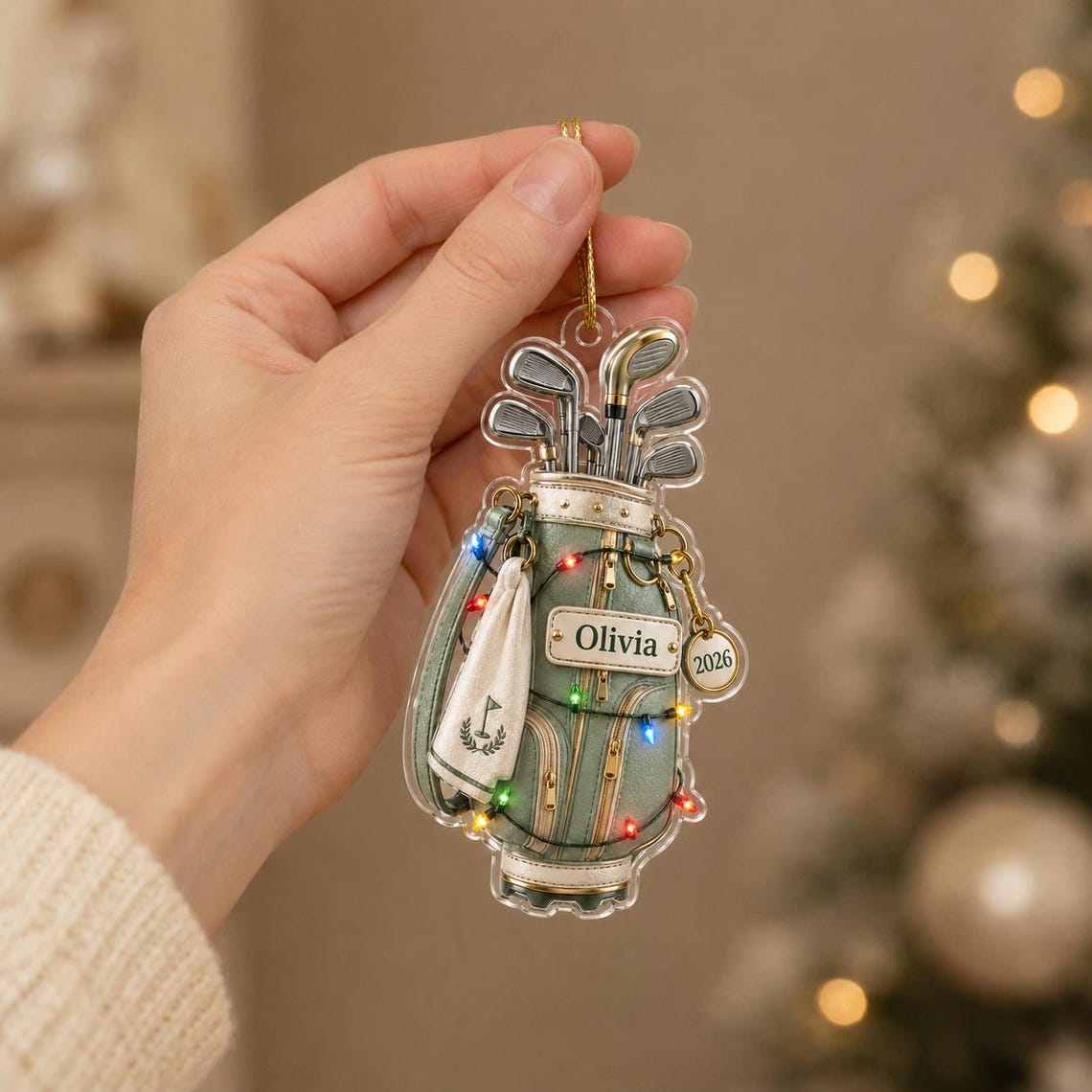 Christmas Golf Bag Custom Name Date Acrylic Ornament