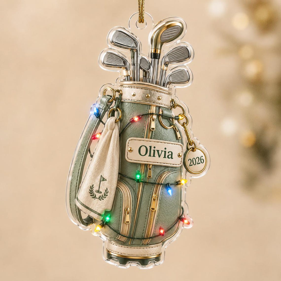 Christmas Golf Bag Custom Name Date Acrylic Ornament