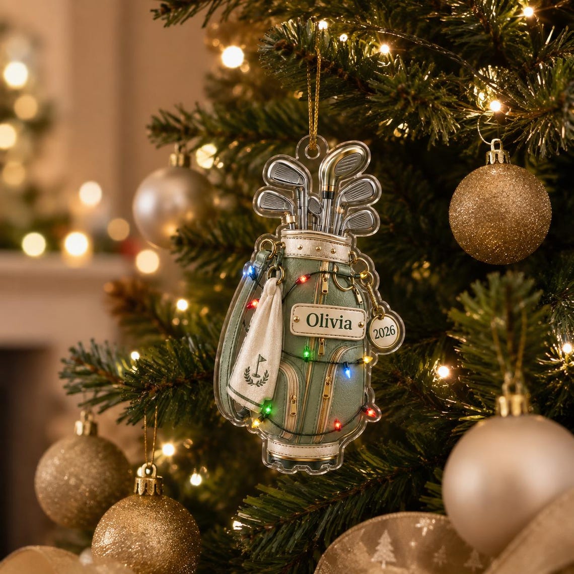 Christmas Golf Bag Custom Name Date Acrylic Ornament