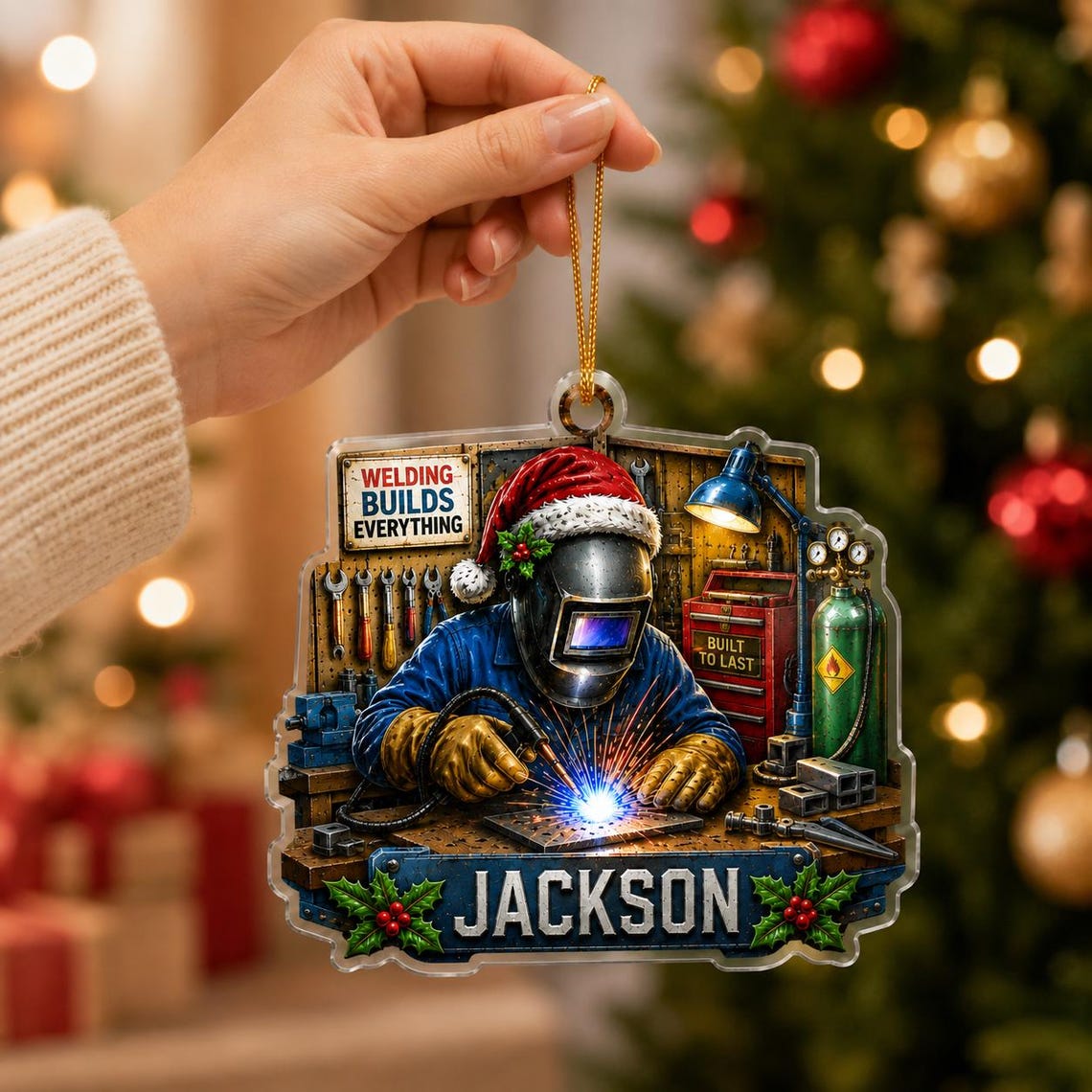 Christmas Welder Workshop Custom Name Occupation Acrylic Ornament