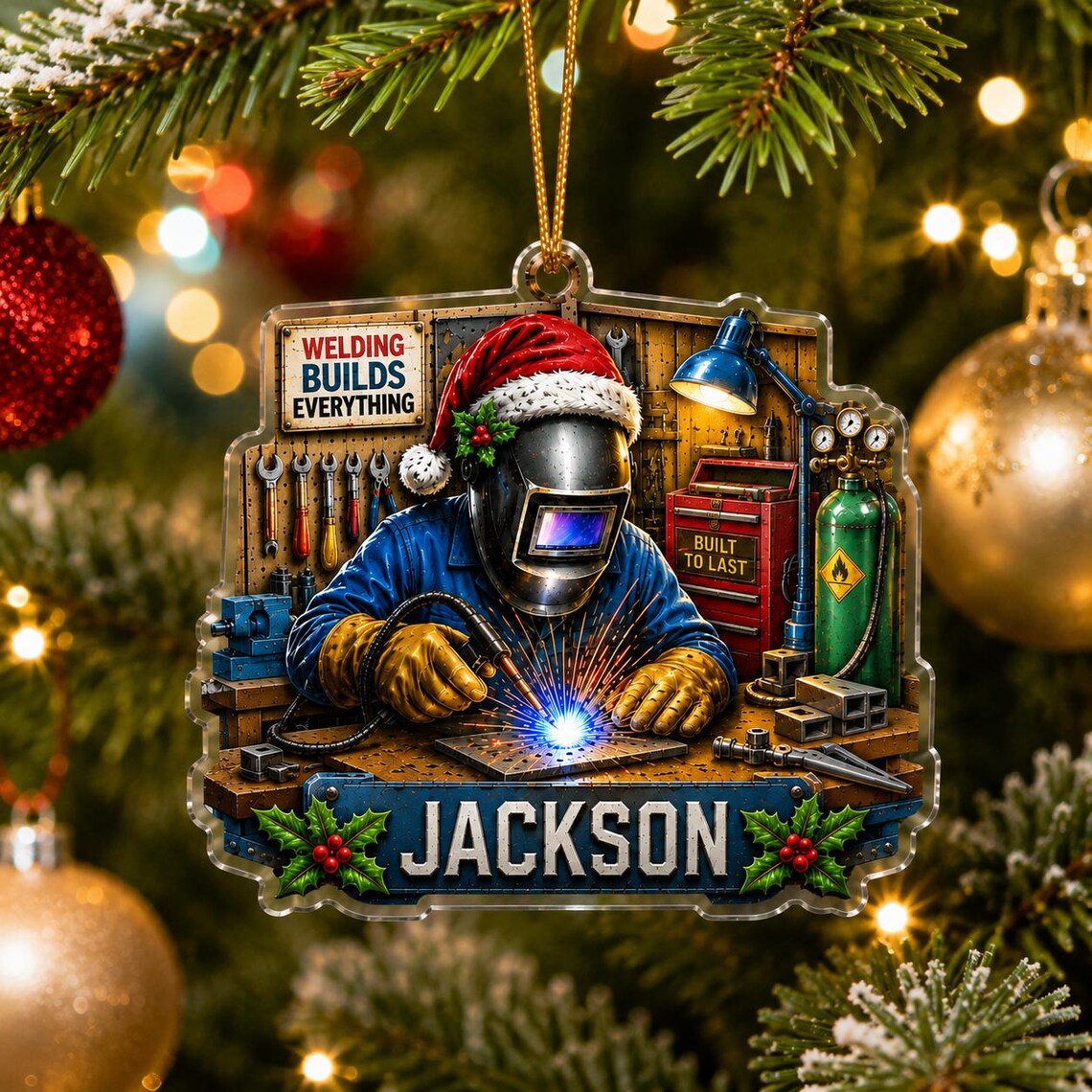 Christmas Welder Workshop Custom Name Occupation Acrylic Ornament