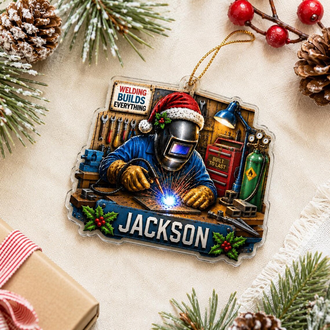 Christmas Welder Workshop Custom Name Occupation Acrylic Ornament