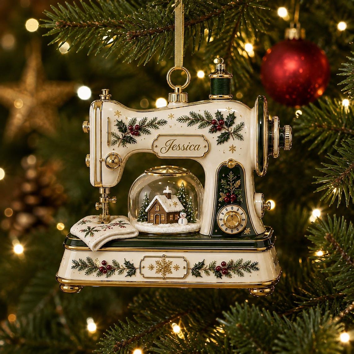 Vintage Sewing Machine Christmas Custom Name Occupation Acrylic Ornament