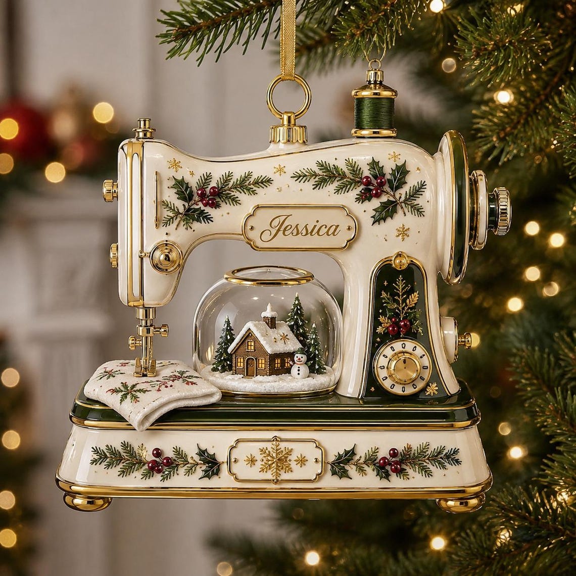 Vintage Sewing Machine Christmas Custom Name Occupation Acrylic Ornament