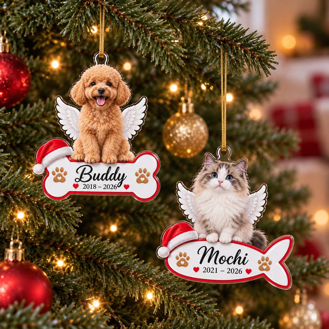 Angel Wings Pet Memorial Custom Name Date Photo Pet Memorial Acrylic Ornament Pet