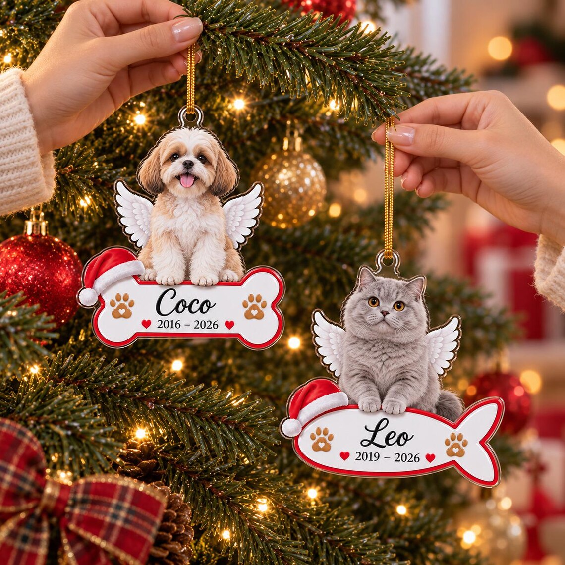 Angel Wings Pet Memorial Custom Name Date Photo Pet Memorial Acrylic Ornament Pet