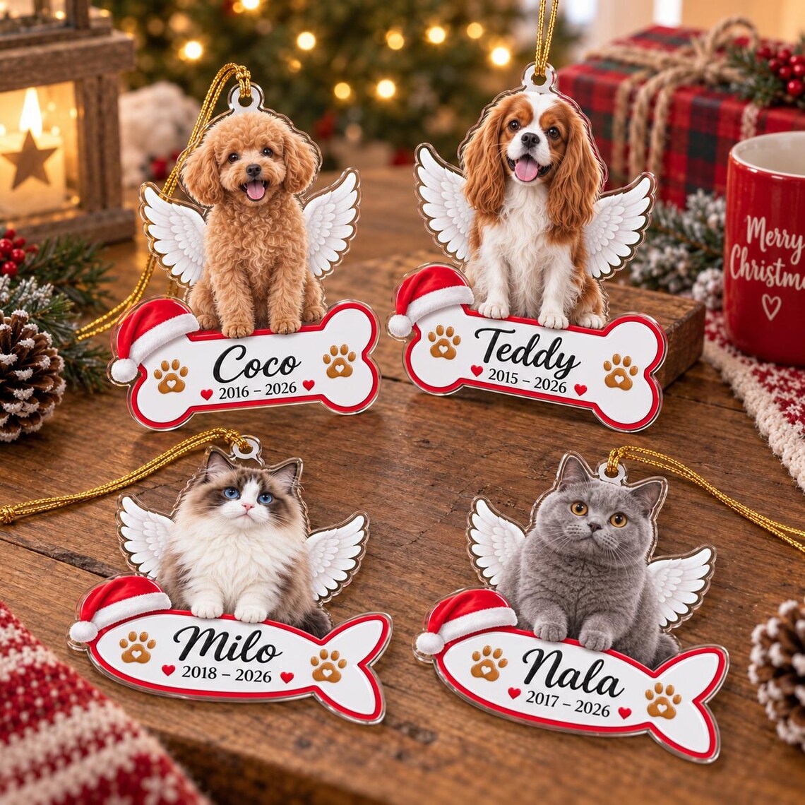 Angel Wings Pet Memorial Custom Name Date Photo Pet Memorial Acrylic Ornament Pet