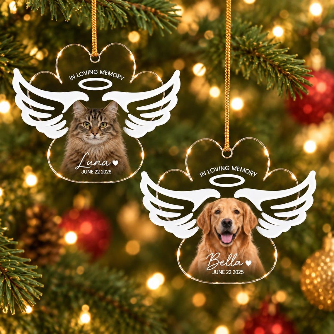 In Loving Memory Angel Wings Custom Name Date Photo Pet Memorial Acrylic Ornament