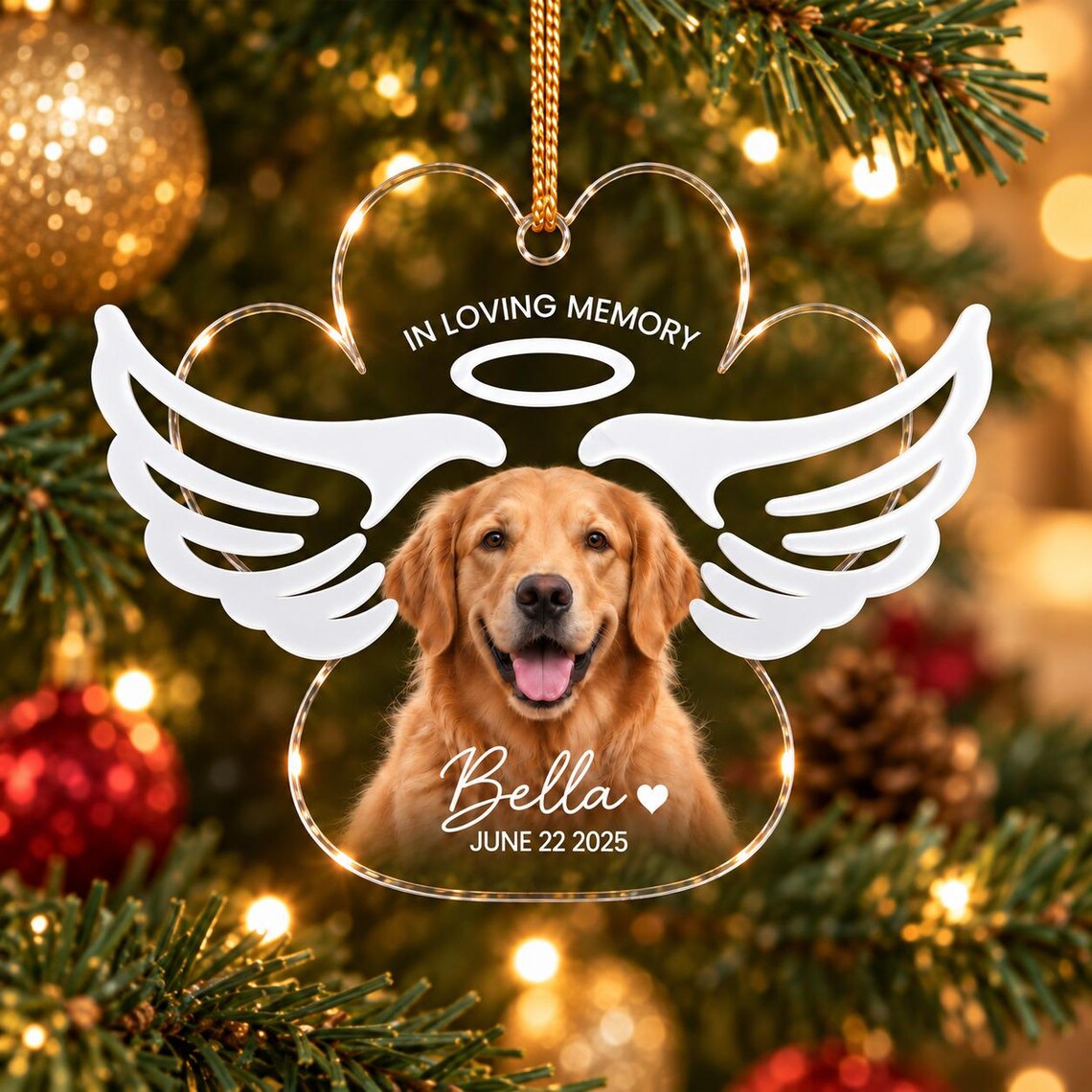 In Loving Memory Angel Wings Custom Name Date Photo Pet Memorial Acrylic Ornament