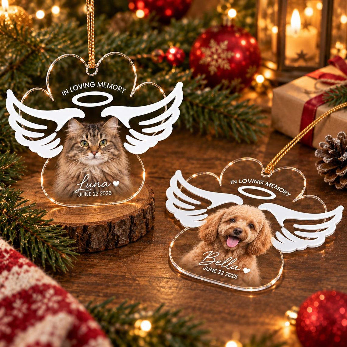 In Loving Memory Angel Wings Custom Name Date Photo Pet Memorial Acrylic Ornament
