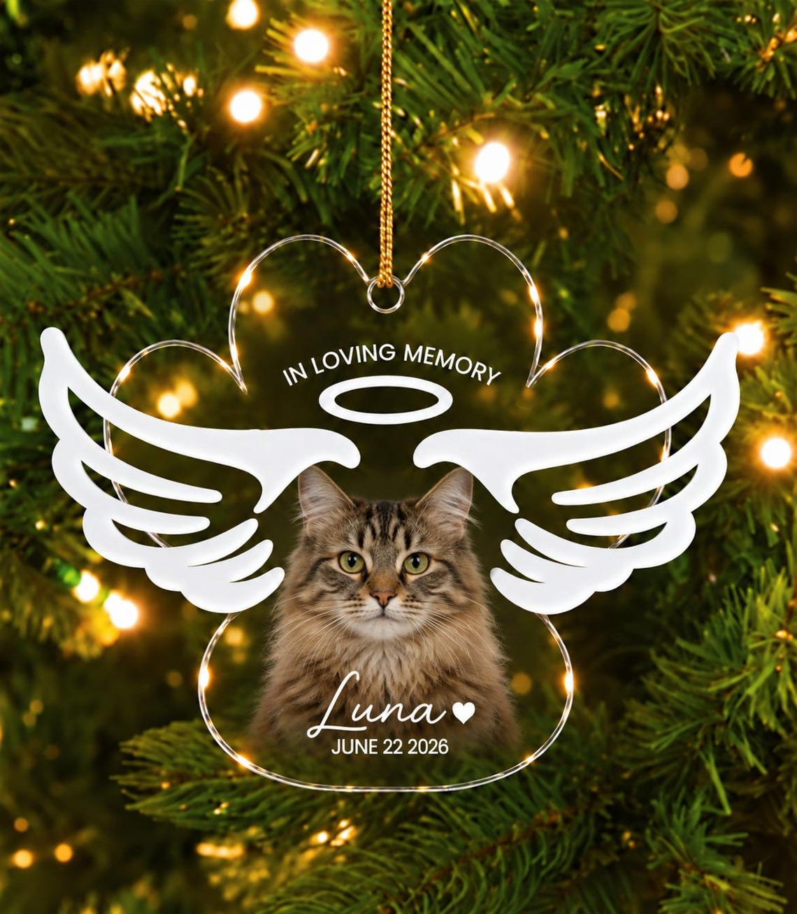 In Loving Memory Angel Wings Custom Name Date Photo Pet Memorial Acrylic Ornament