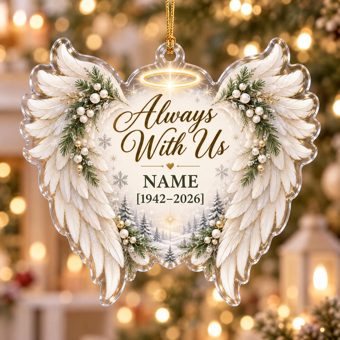 Angel Wings Memorial Custom Name Date Memorial Acrylic Ornament