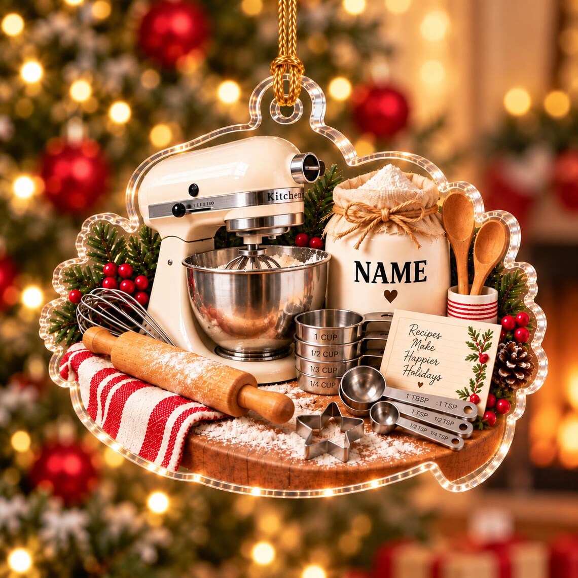 Recipes Make Happier Holidays Custom Name Occupation Acrylic Ornament