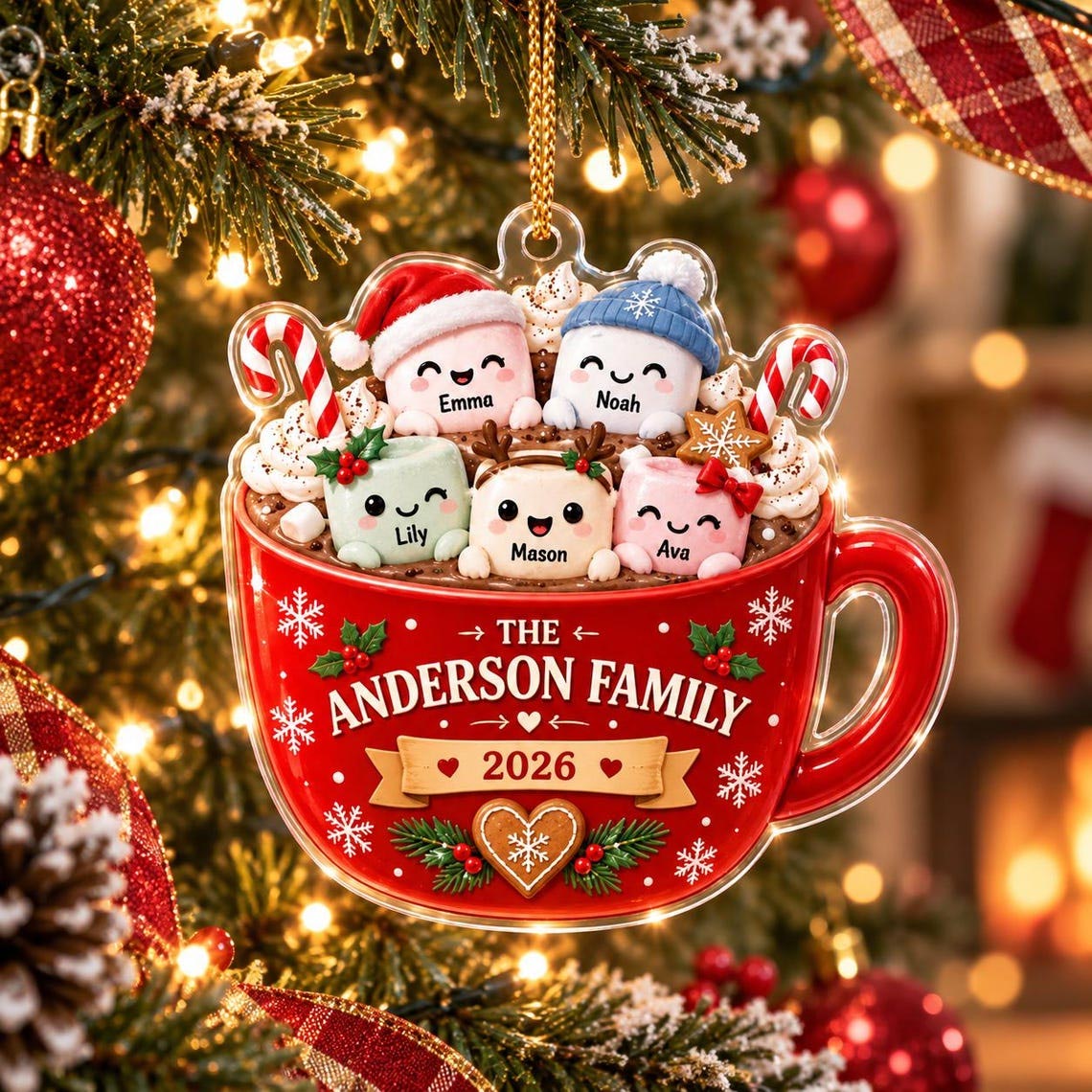 Christmas Hot Cocoa Family Custom Name Date Family Acrylic Ornament