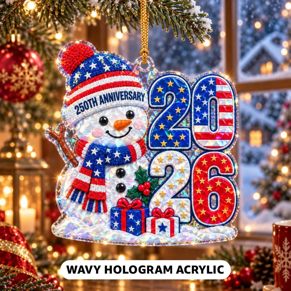 Snowman 2026 250th Anniversary America's 250th Broken Glass Hologram Christmas Ornament