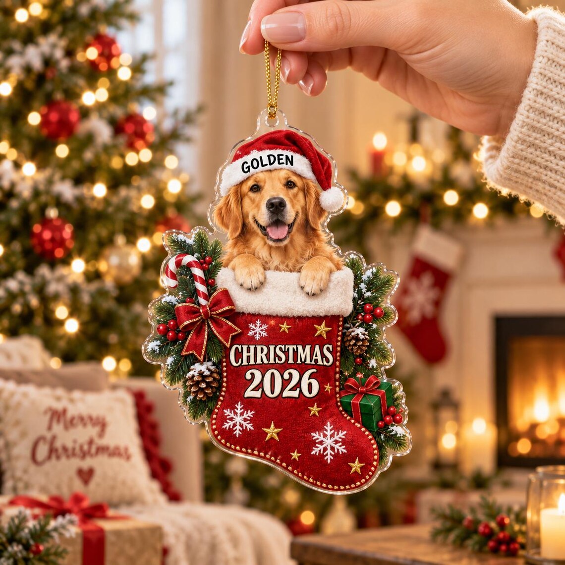 Christmas Stocking 2026 Custom Name Photo Dog Acrylic Ornament