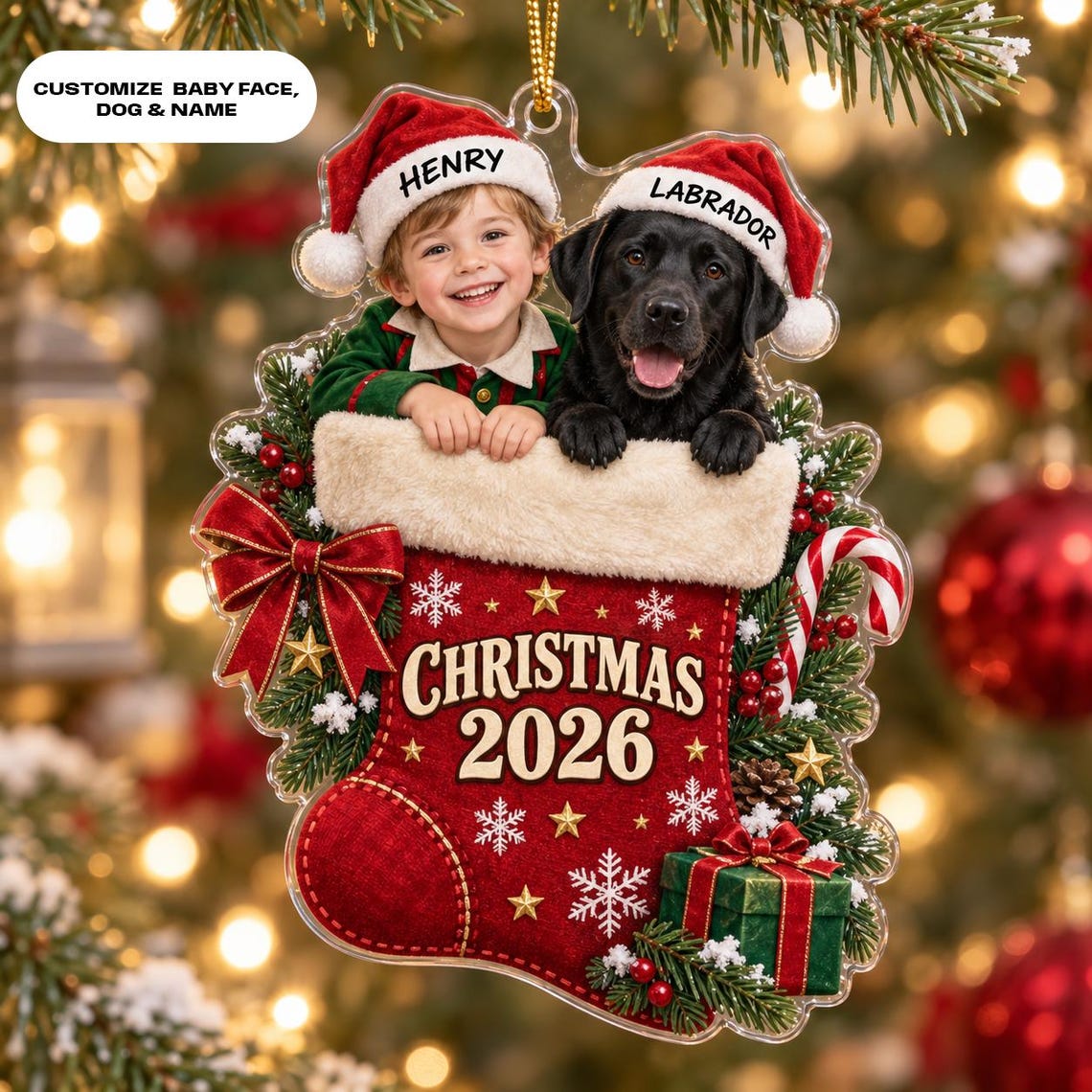 Christmas Stocking 2026 Custom Name Photo Pet Acrylic Ornament