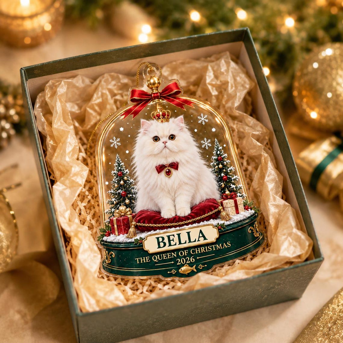 The Queen of Christmas 2026 Custom Name Photo Cat Acrylic Ornament