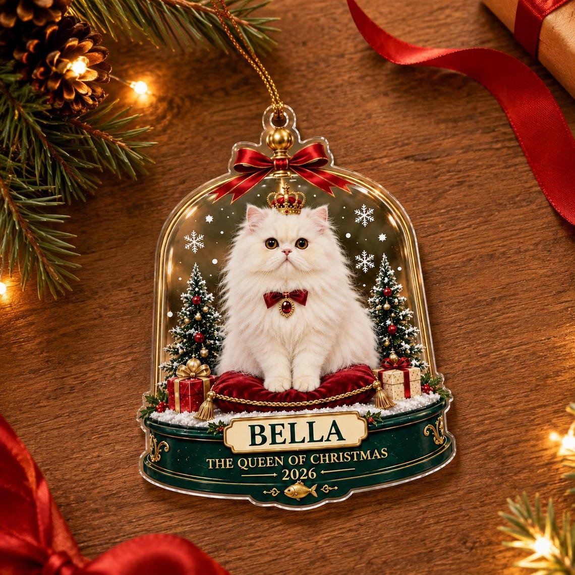 The Queen of Christmas 2026 Custom Name Photo Cat Acrylic Ornament