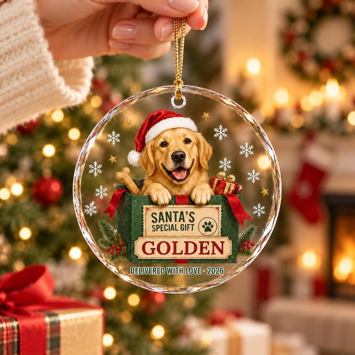 Santa's Special Gift 2026 Custom Name Photo Dog Round Glass Ornament