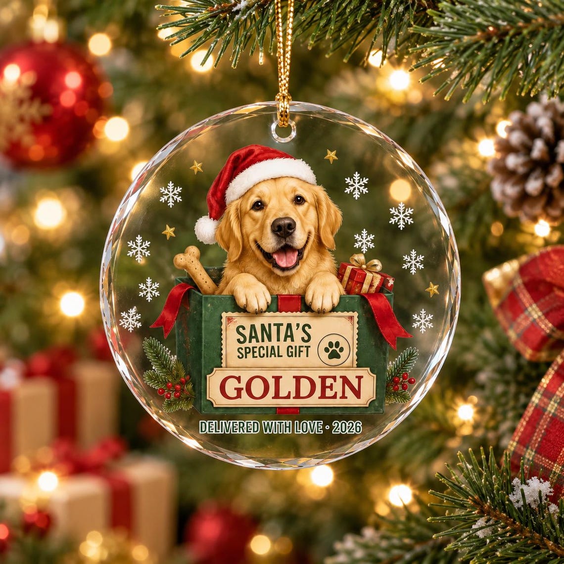 Santa's Special Gift 2026 Custom Name Photo Dog Round Glass Ornament