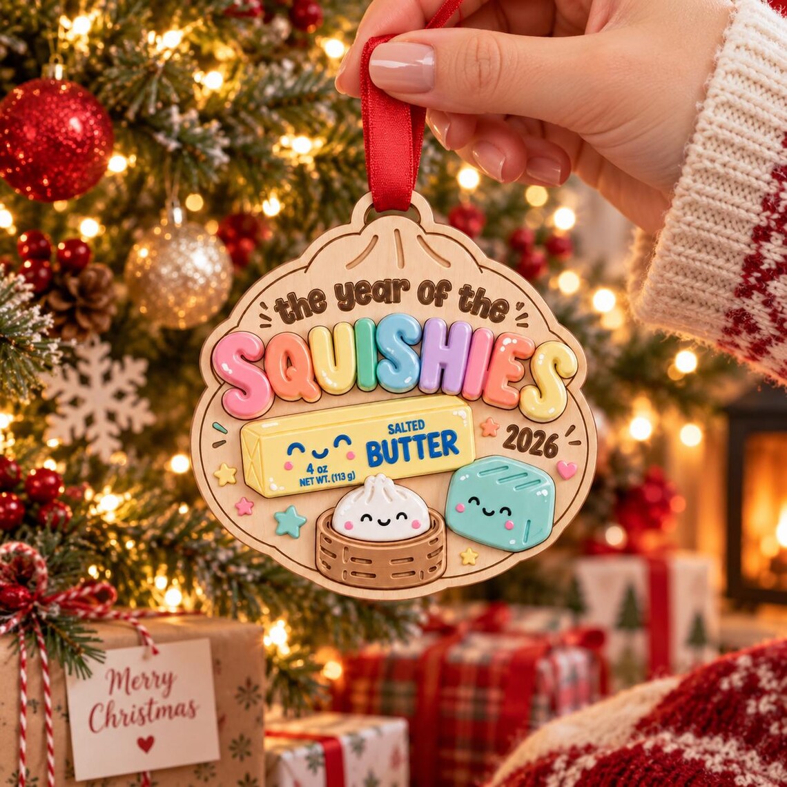 Year of the Squishies 2026 Wooden Christmas Ornament Squishy Collector
