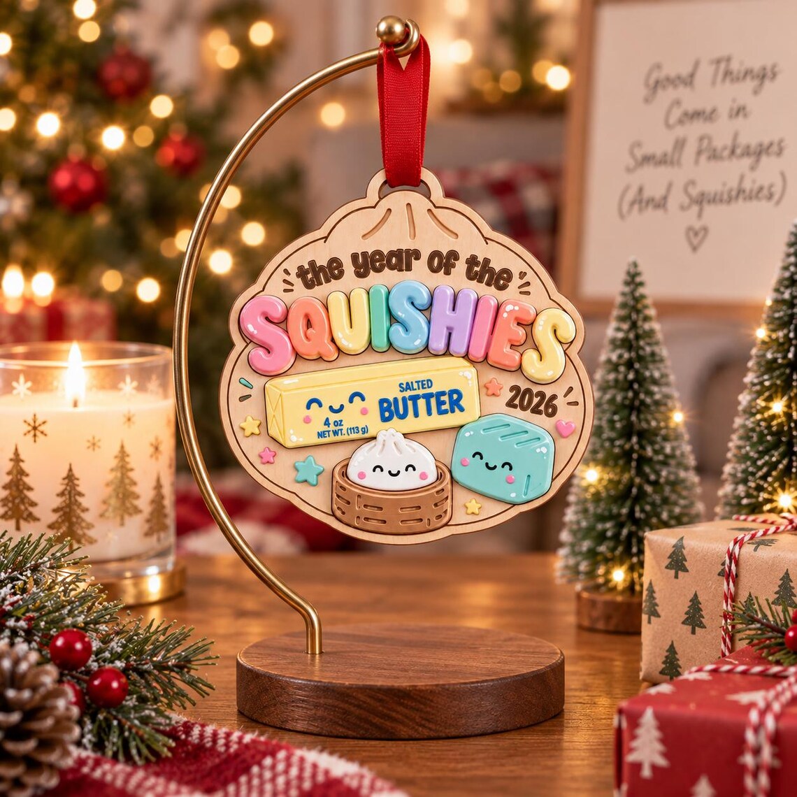 Year of the Squishies 2026 Wooden Christmas Ornament Squishy Collector