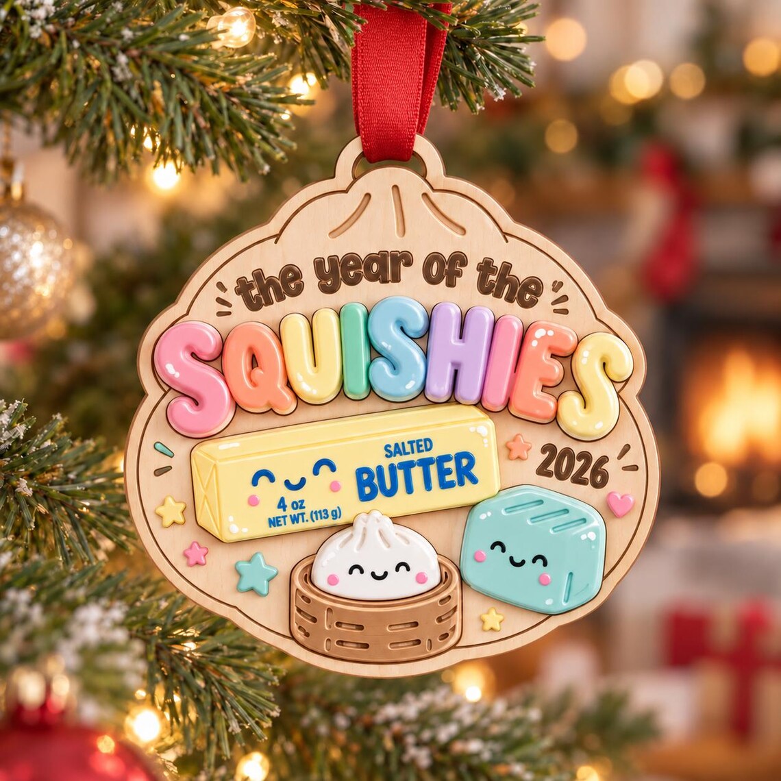 Year of the Squishies 2026 Wooden Christmas Ornament Squishy Collector