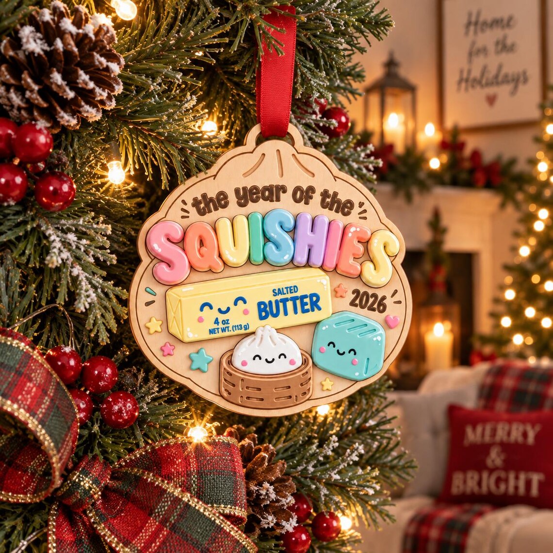 Year of the Squishies 2026 Wooden Christmas Ornament Squishy Collector