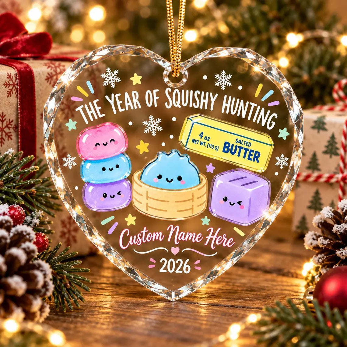 Squishy Hunting 2026 Custom Name Date Heart Glass Christmas Ornament Squishy Collector Keepsake Gift