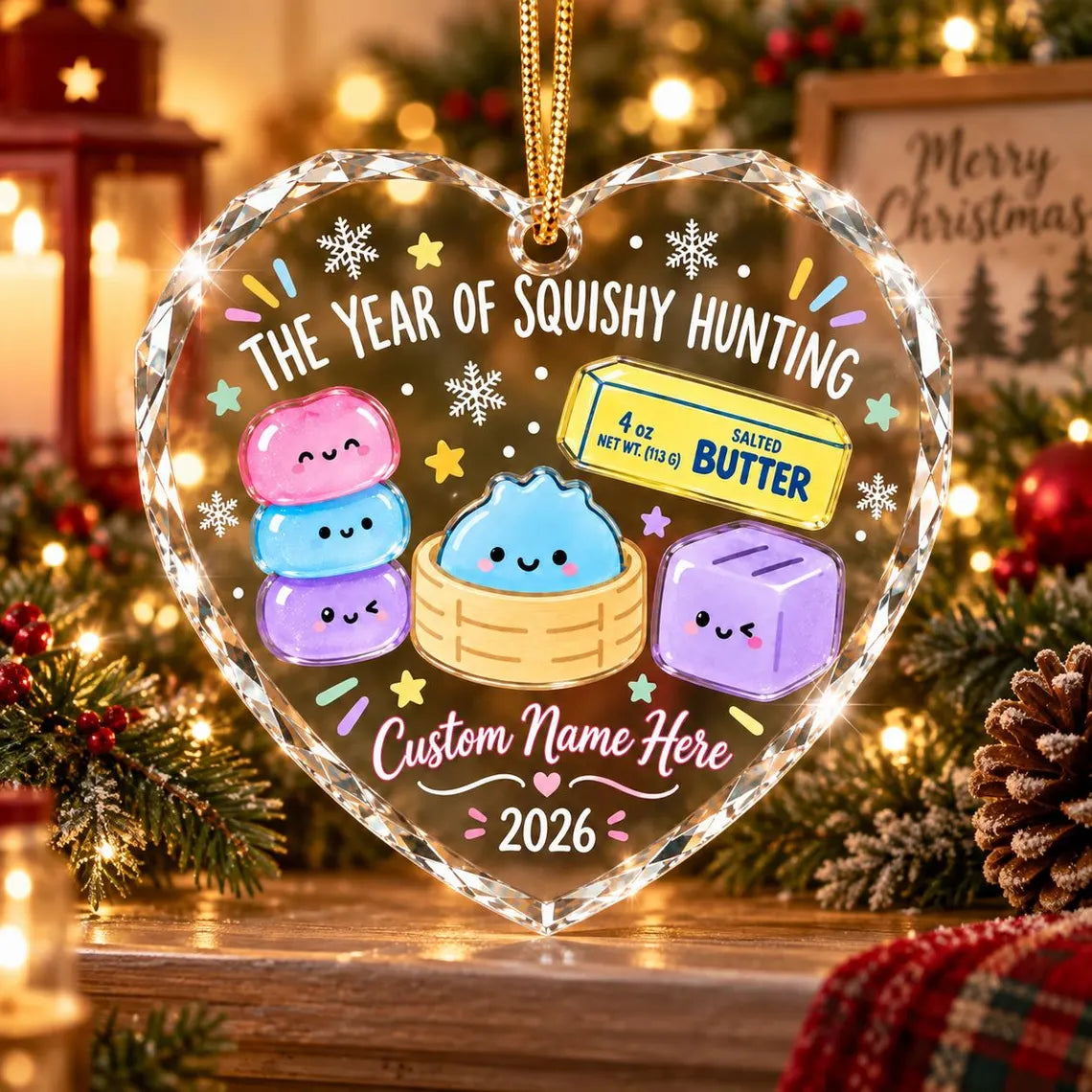 Squishy Hunting 2026 Custom Name Date Heart Glass Christmas Ornament Squishy Collector Keepsake Gift