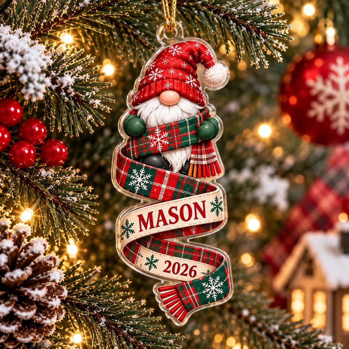 Dashing Through the Snow 2026 Custom Name Date Acrylic Ornament