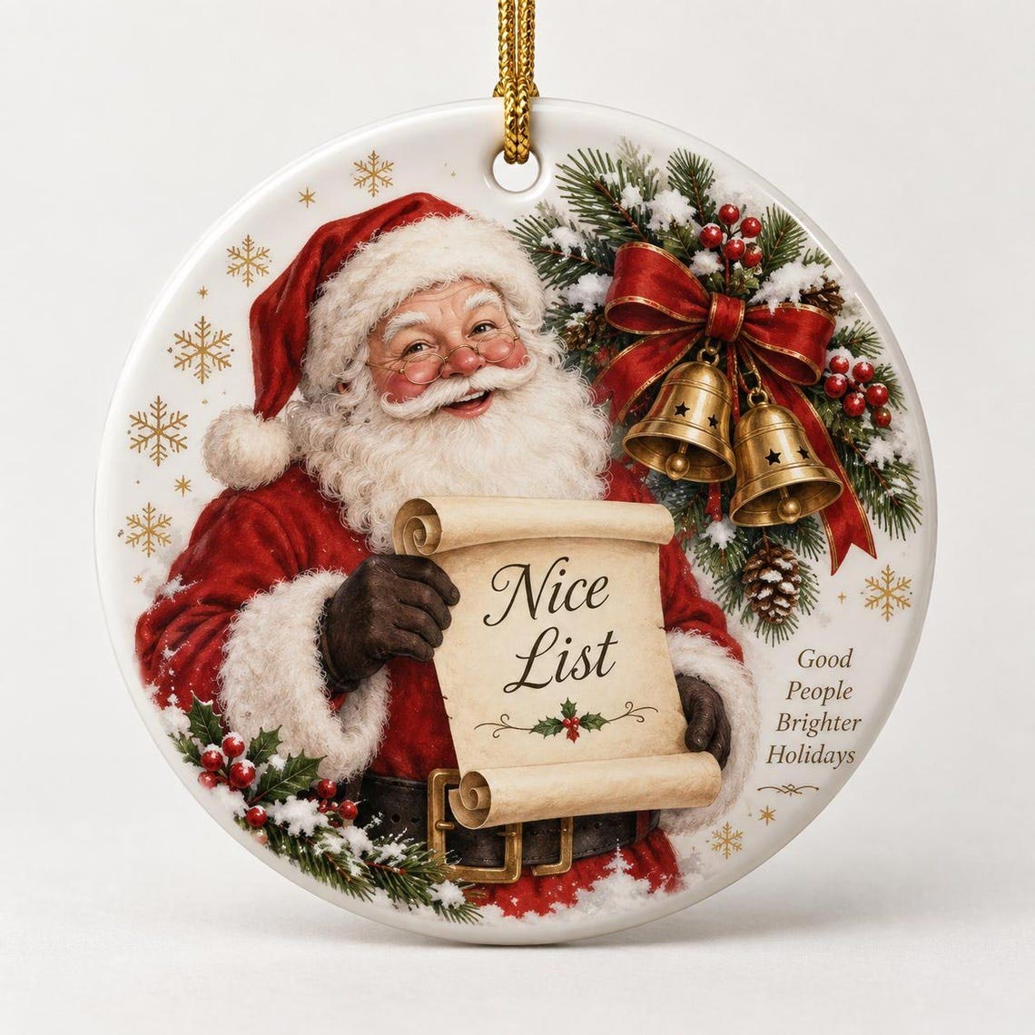 Santa Nice List Christmas Family Ceramic Round Ornament