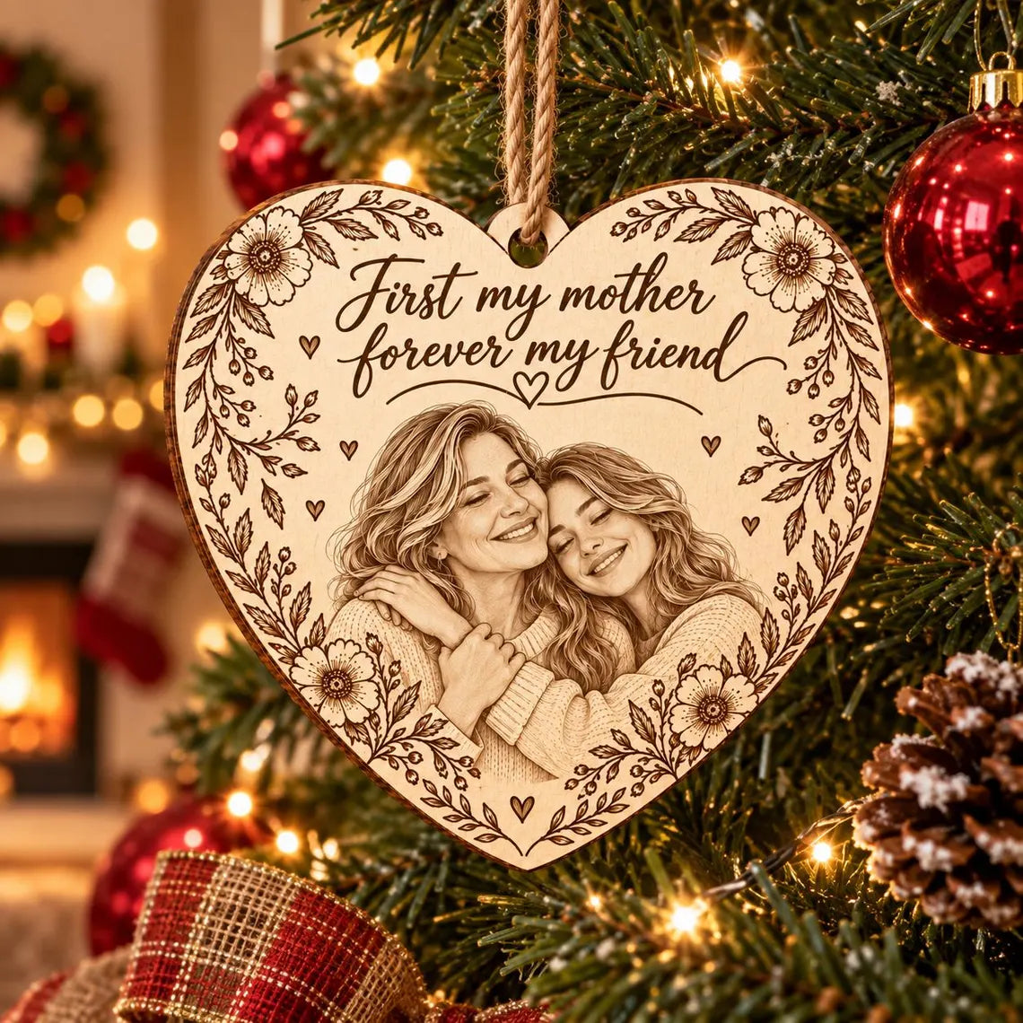 First My Mother Forever My Friend Custom Photo Family Wooden Ornament Mother Daughter Keepsake Gift