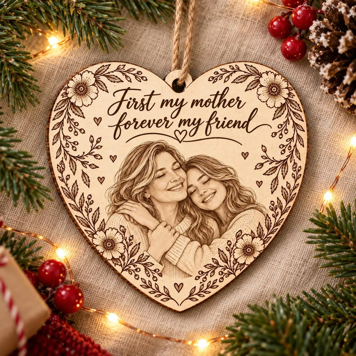 First My Mother Forever My Friend Custom Photo Family Wooden Ornament Mother Daughter Keepsake Gift
