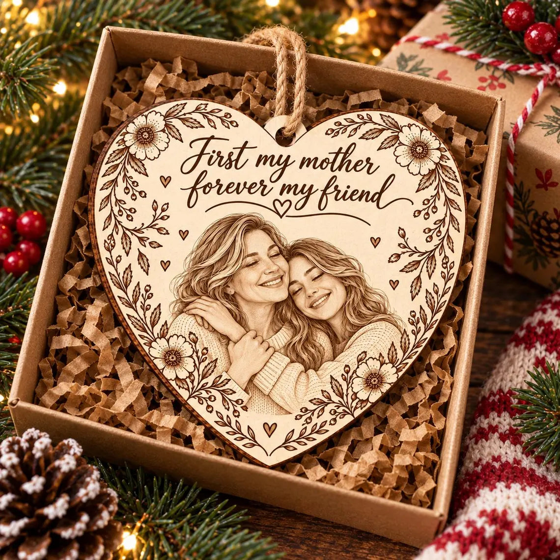 First My Mother Forever My Friend Custom Photo Family Wooden Ornament Mother Daughter Keepsake Gift