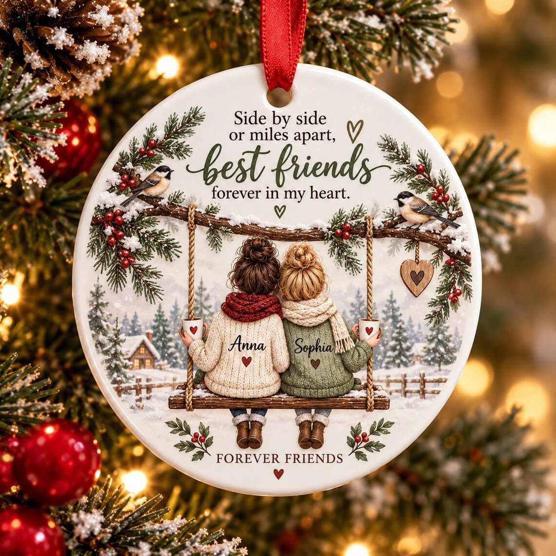 Best Friends Forever Custom Names Friendship Round Ceramic Christmas Ornament Best Friend Keepsake Gift