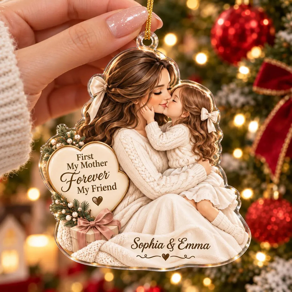 First My Mother Forever My Friend Custom Name Family Acrylic Christmas Ornament Mother Daughter Keepsake Gift