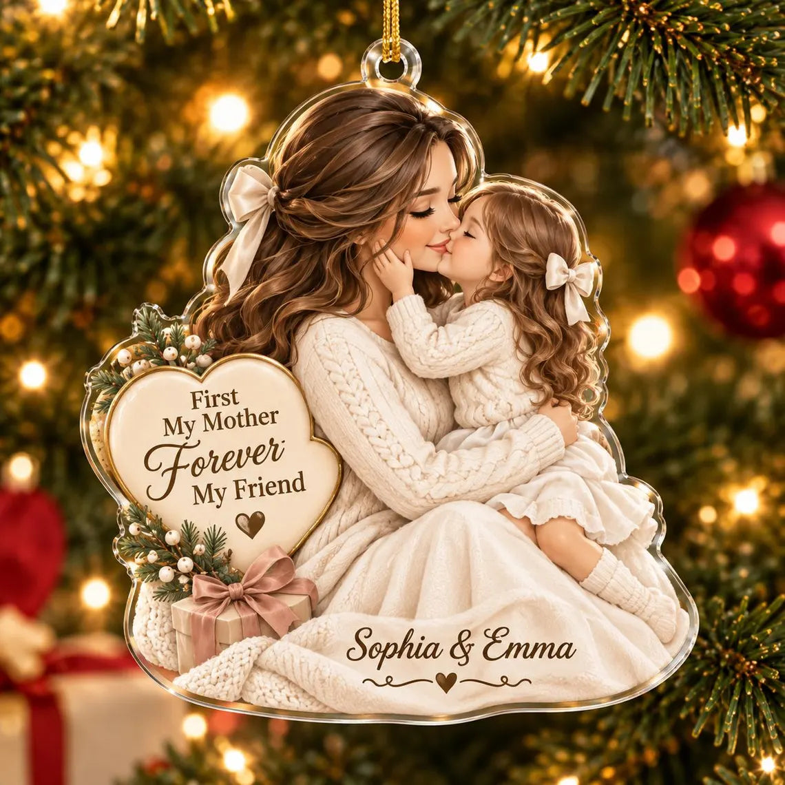 First My Mother Forever My Friend Custom Name Family Acrylic Christmas Ornament Mother Daughter Keepsake Gift