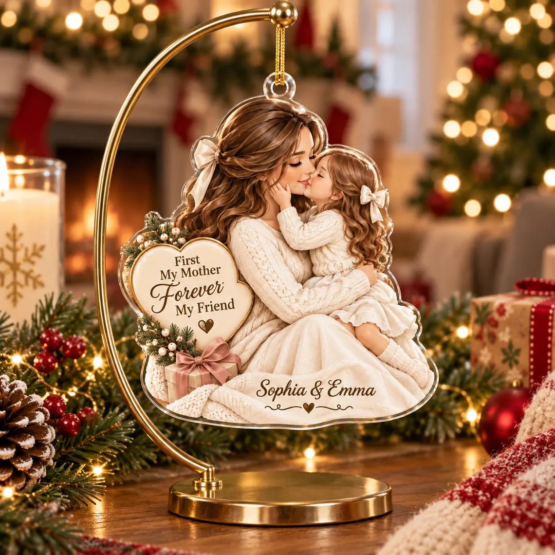 First My Mother Forever My Friend Custom Name Family Acrylic Christmas Ornament Mother Daughter Keepsake Gift