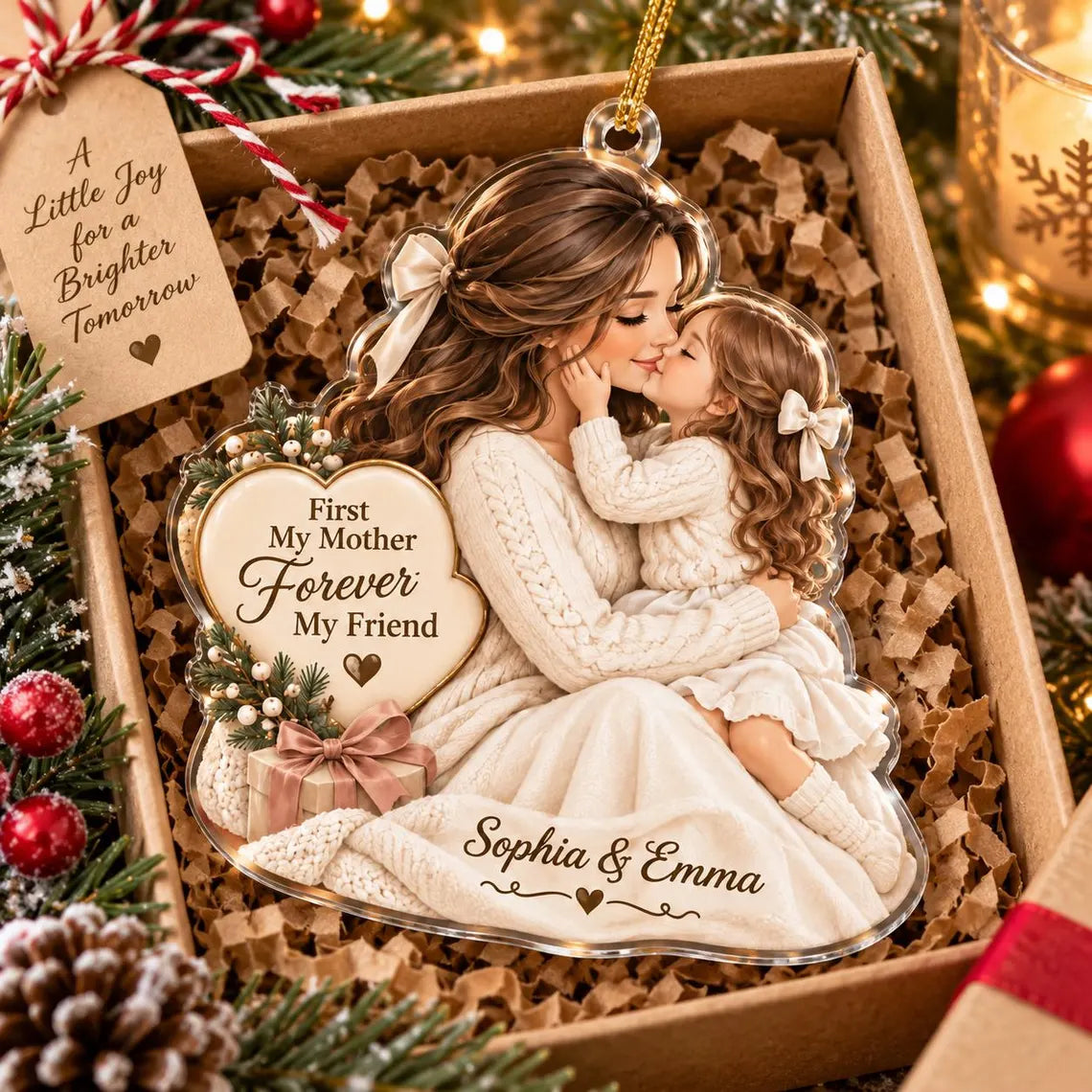 First My Mother Forever My Friend Custom Name Family Acrylic Christmas Ornament Mother Daughter Keepsake Gift