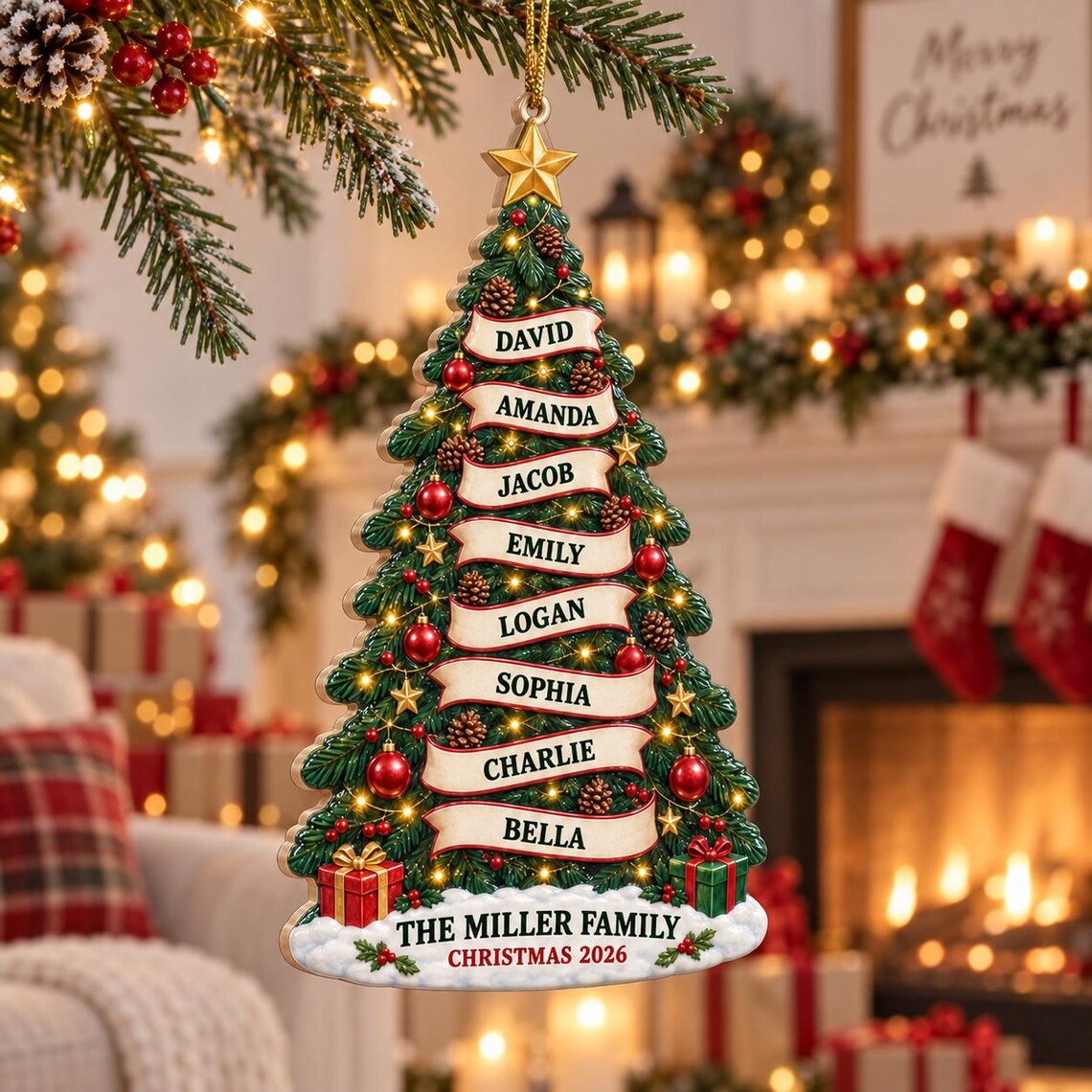 Family Christmas Tree Custom Names Date Family Acrylic Christmas Ornament Family Keepsake Gift