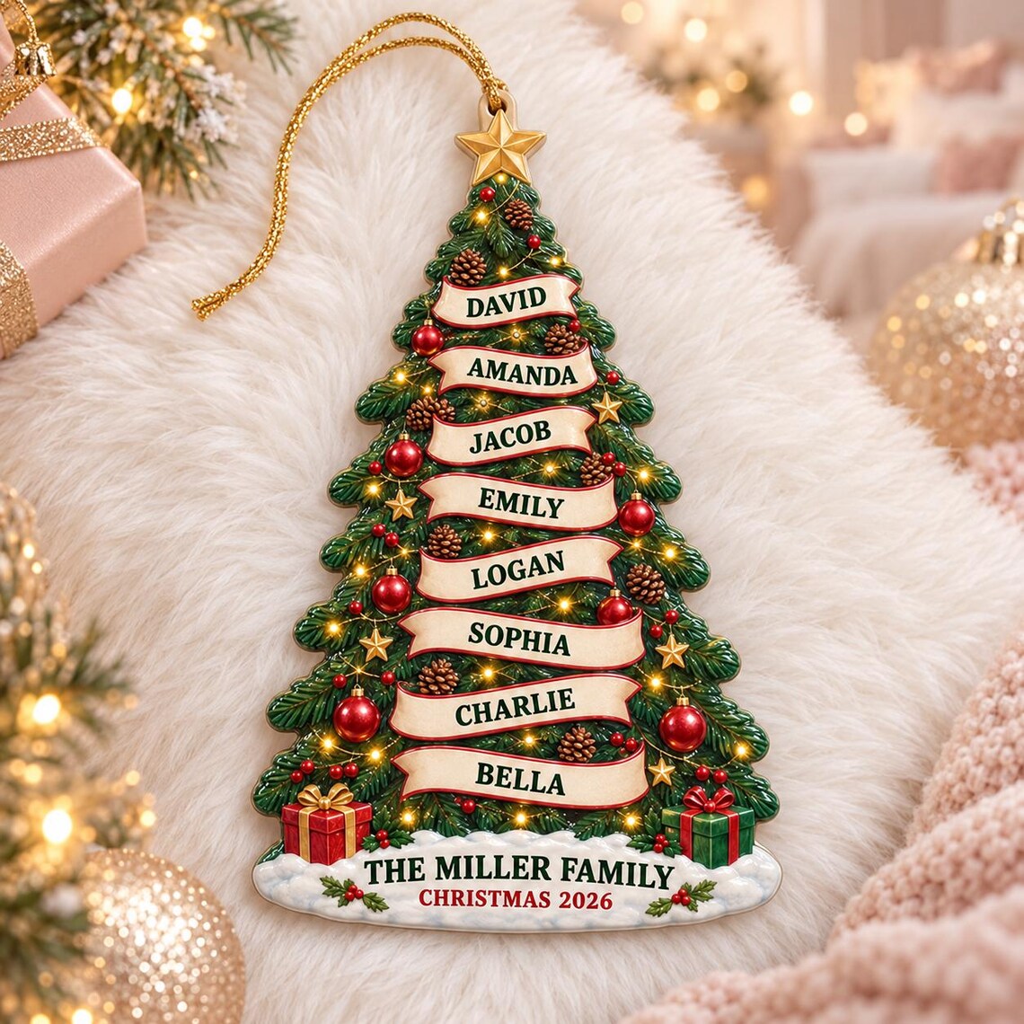 Family Christmas Tree Custom Names Date Family Acrylic Christmas Ornament Family Keepsake Gift