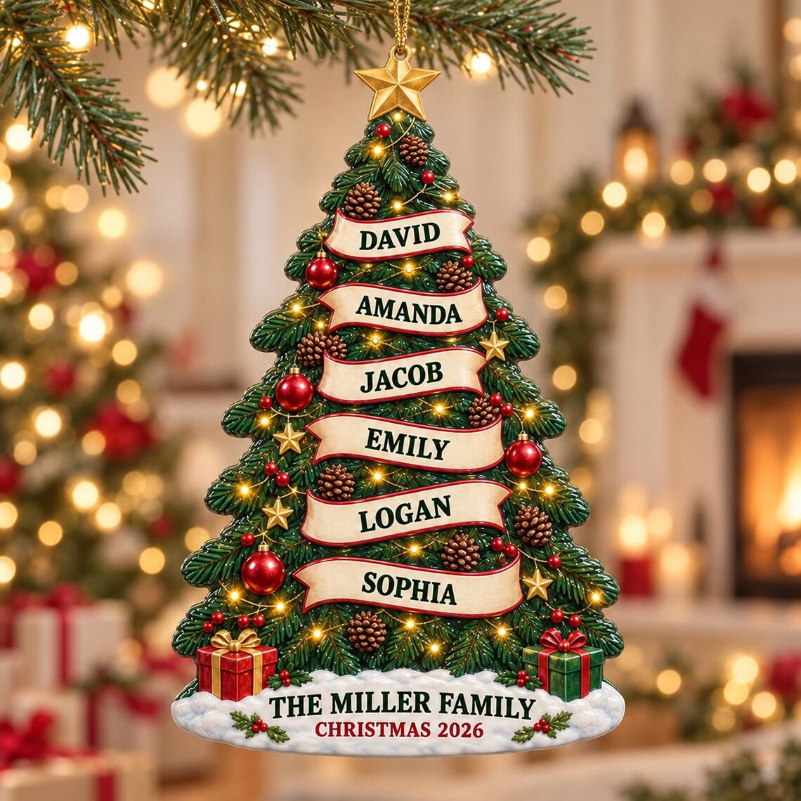 Family Christmas Tree Custom Names Date Family Acrylic Christmas Ornament Family Keepsake Gift